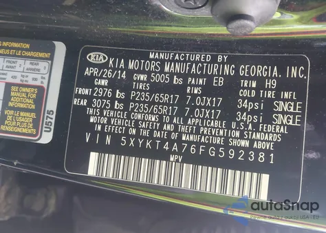 2015 Kia Sorento Lx V6 z USA, uszkodzony, nr VIN 5XYKT4A76FG592381